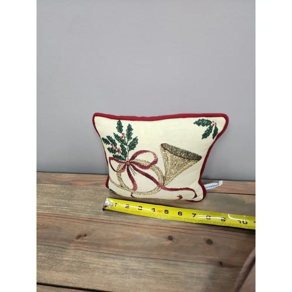 Riverdale Christmas French Horn Ribbon Holly and Berries Tapestry Pillow 8